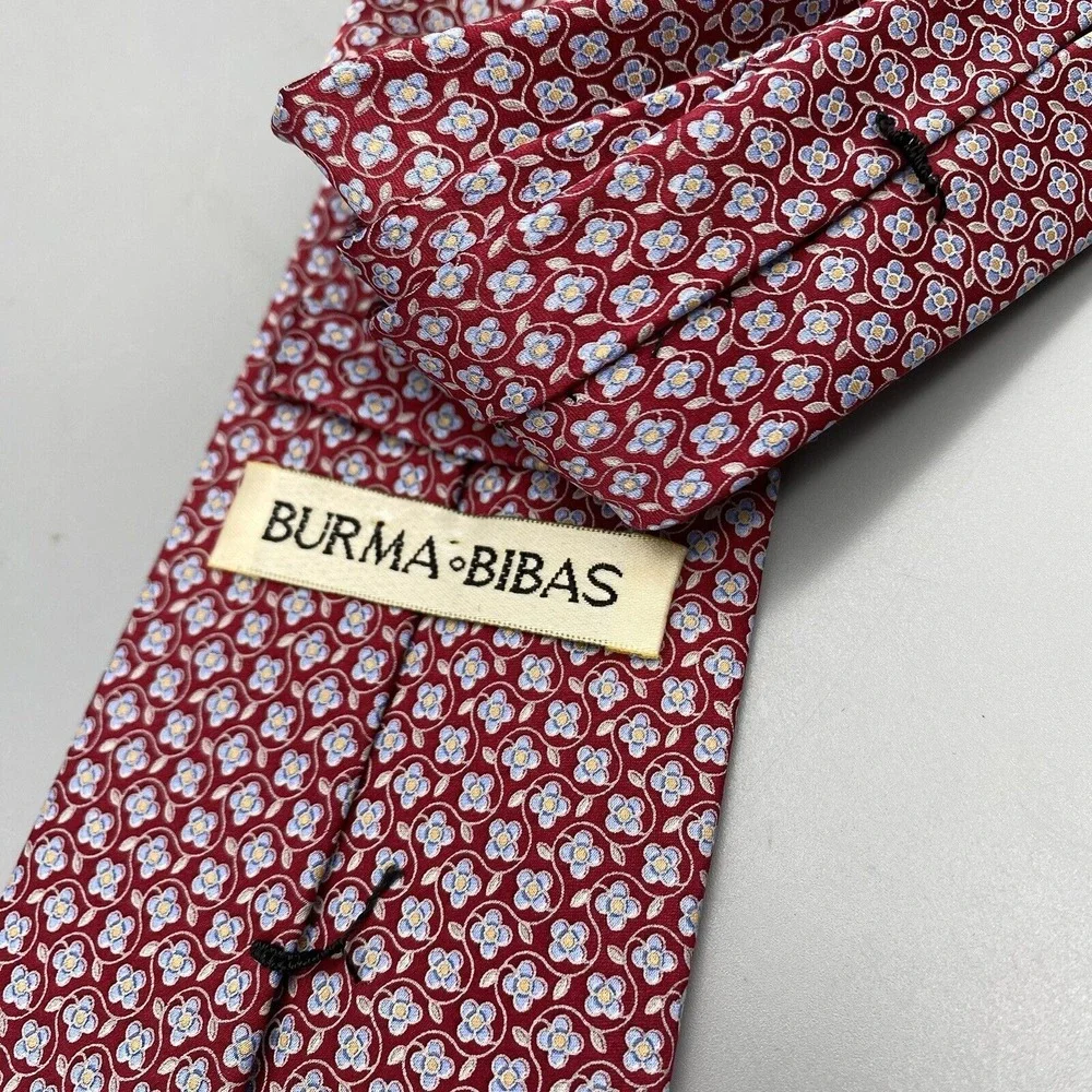 BURMA BIBAS MEN'S TIE‎ Burgundy/Floral LENGTH: 60